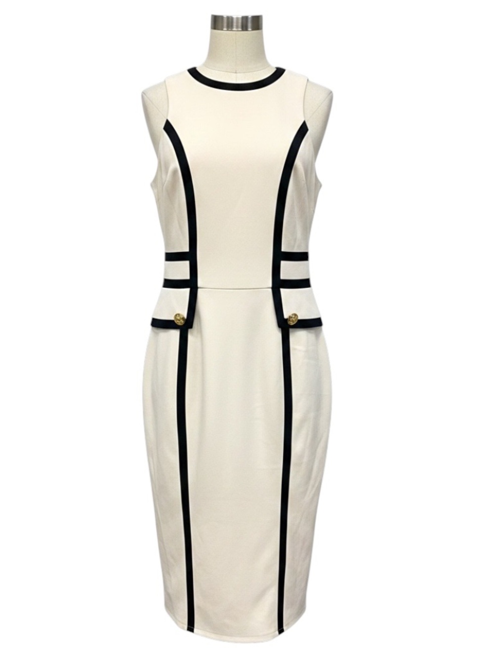 ELISABETTA FRANCHI IVORY / BLACK TWO TONE MIDI DRESS